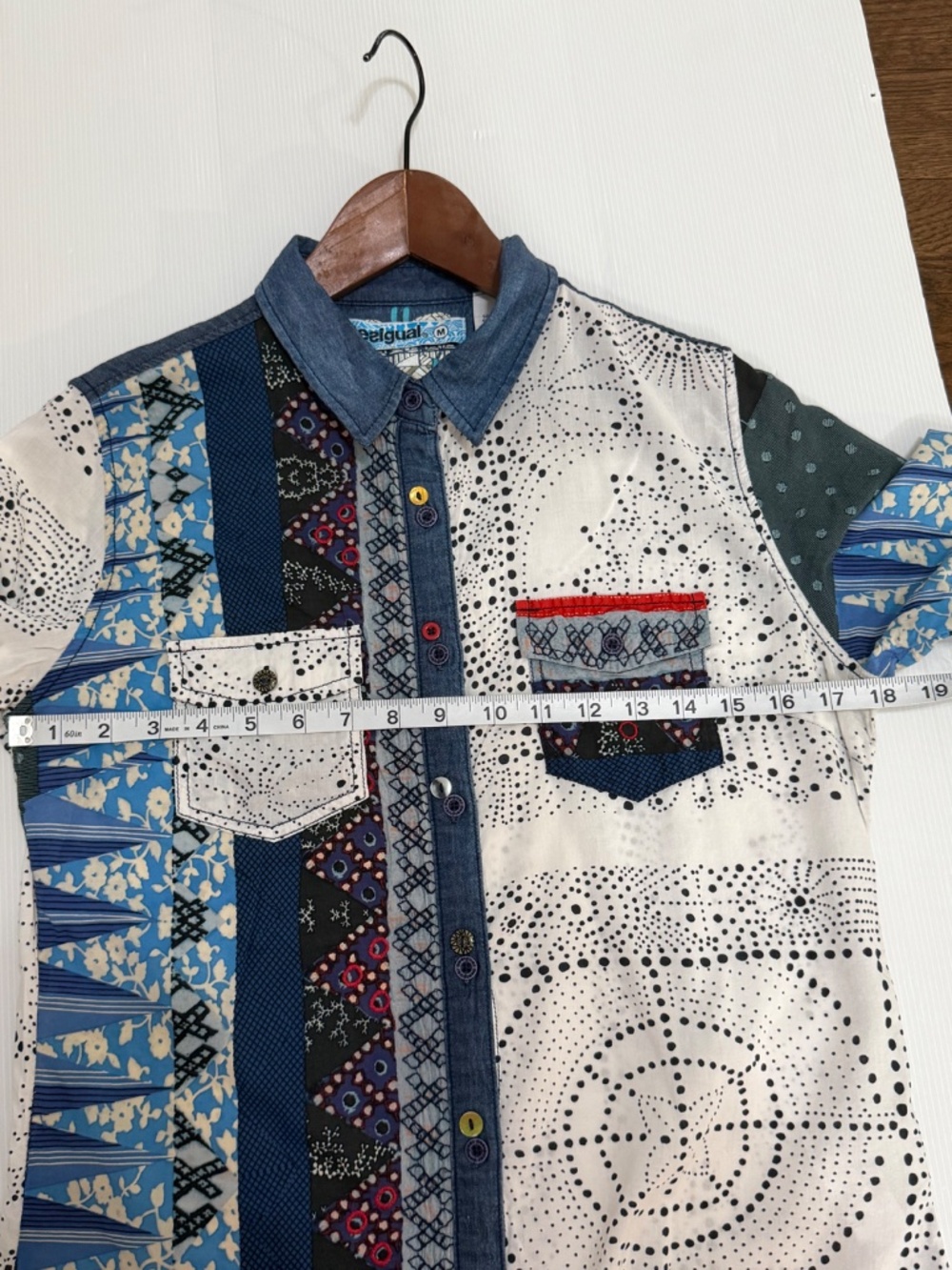 Desigual CAM_MARTE Patchwork Button Down Shirt Women’s M Multi-Pattern Cotton - Picture 10 of 15